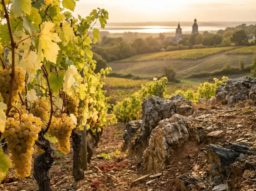 Rangs de melon de Bourgogne sur sol schisteux du vignoble nantais, taille courte en gobelet